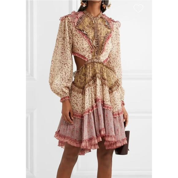 Zimmermann 3 Juniper cutout floral ruffle mini dress - Picture 1 of 12